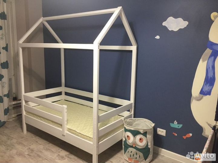 Кроватка домик высокий борт для малыша берёза