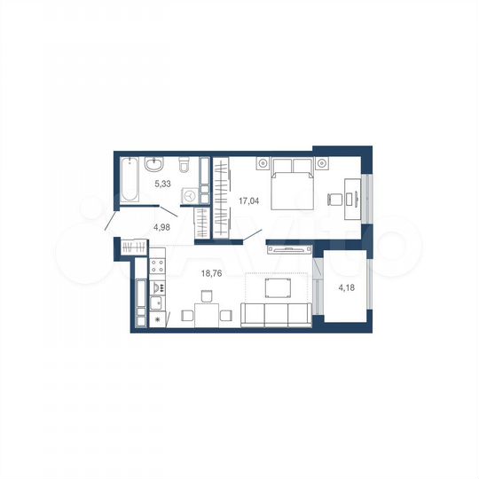 1-к. квартира, 49,7 м², 7/22 эт.