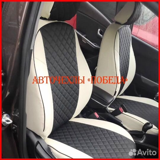 Чехлы Kia Rio 3 Sd из экокожи бело-чёрные Ромб