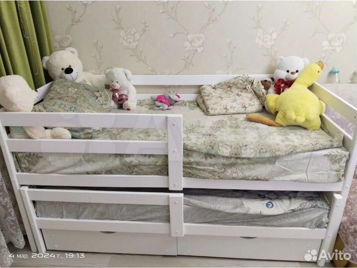 Кровать для 2-х детей из березы 190 90 Серая