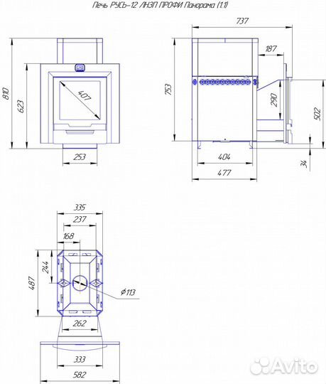 Печь для бани Русь-12 лнзп Профи Панорама (1.1) Те