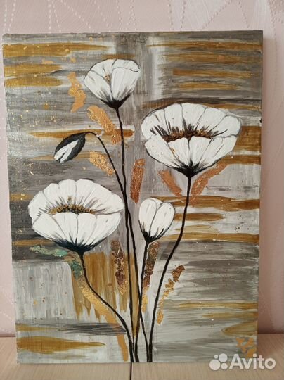 Интерьерная картина на холсте акрилом и поталью