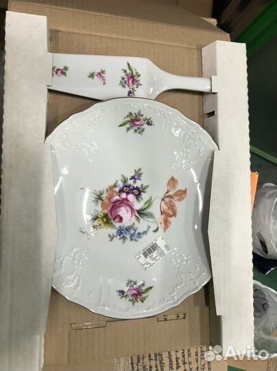 Тарелка для торта с лопаткой Мейсенский букет