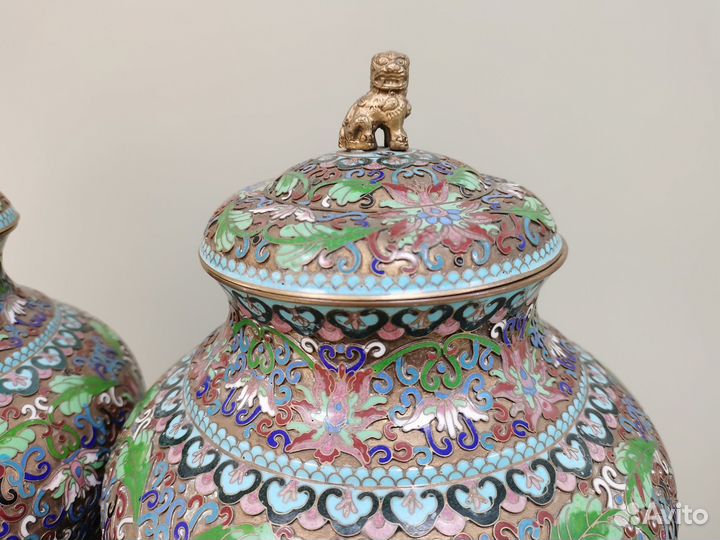 Вазы клуазоне Китай 1950 годы перегородчатая эмаль