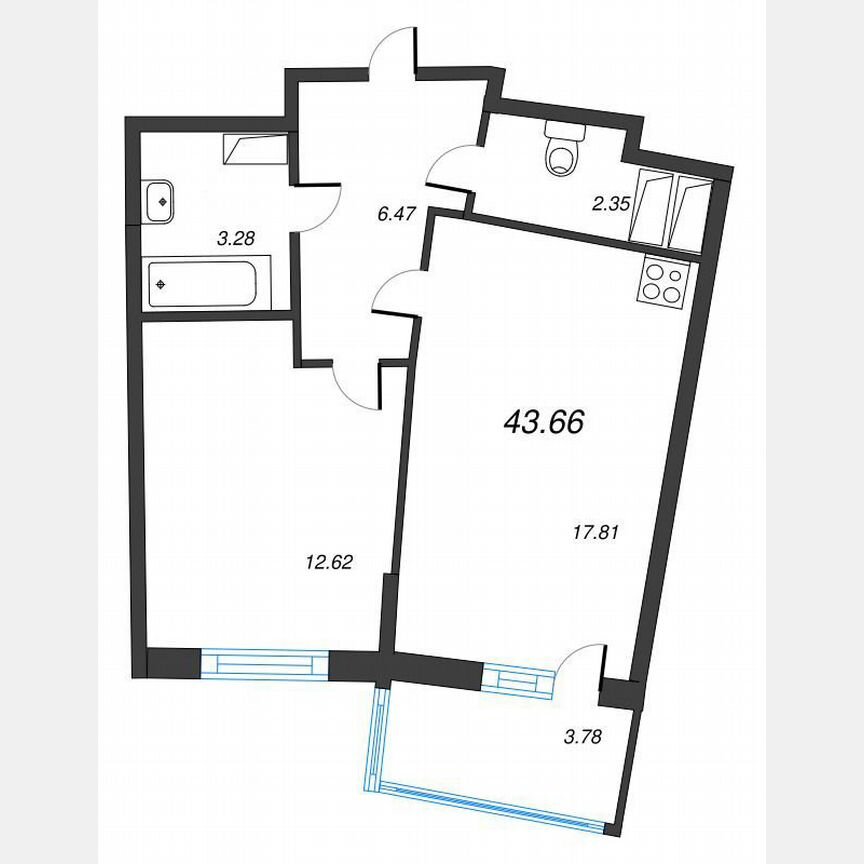 1-к. квартира, 46,3 м², 20/22 эт.
