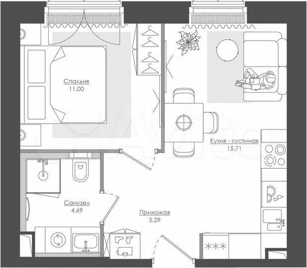 1-к. квартира, 35 м², 24/39 эт.