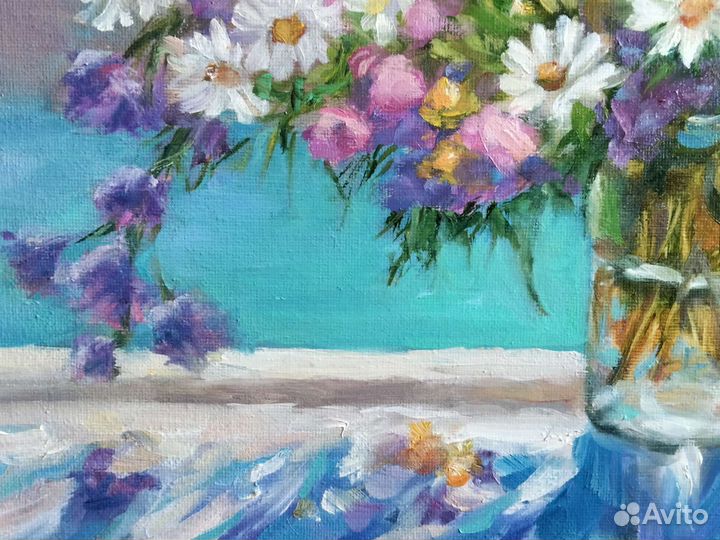 Картина маслом,полевые цветы