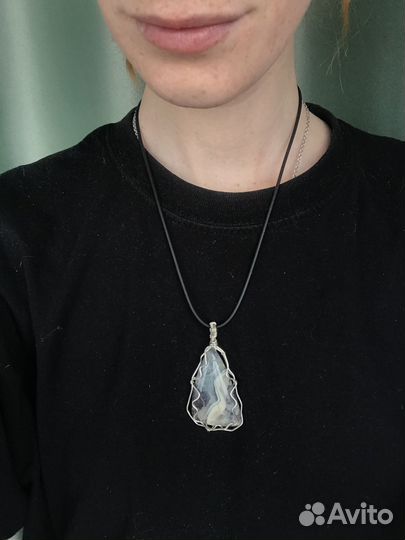 Кулон с Флюоритом голубым, ручная работа