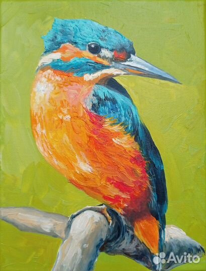 Картина с птичкой, яркая картина маслом 20/15 см
