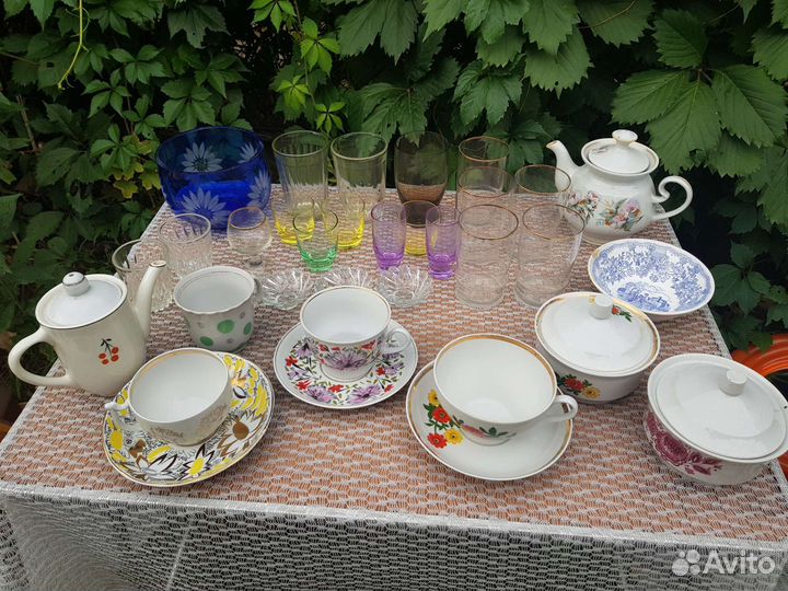 Посуда фарфор цветное стекло СССР винтаж