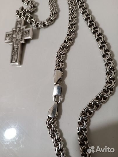 Мужская серебряная цепь с крестом бисмарк