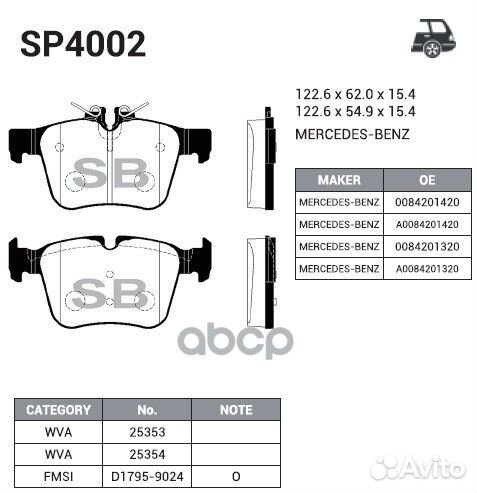 SP4002 колодки дисковые задние MB W205/S205 1