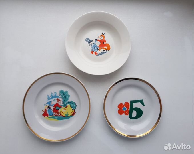 Тарелки с детским рисунком. Фарфор СССР, 1970-е г