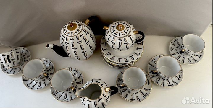 Кофейный сервиз лфз «Вязанки»- 21 предмет. Винтаж
