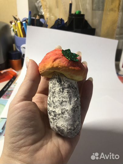 Ватные елочные игрушки, грибки. 3 шт