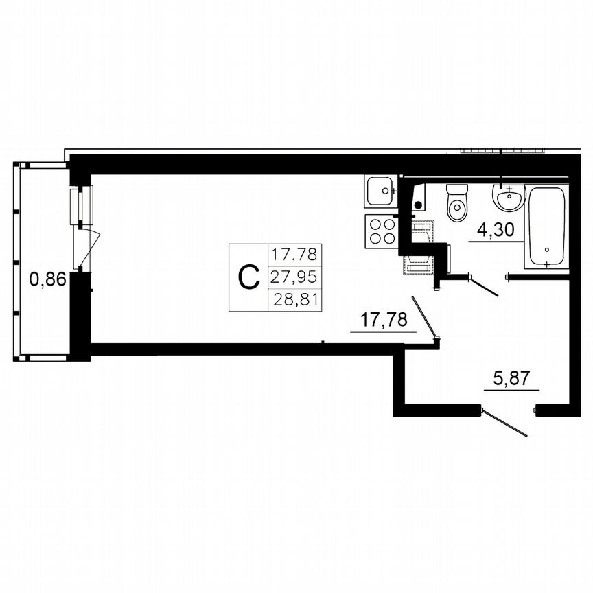 Квартира-студия, 28 м², 2/12 эт.