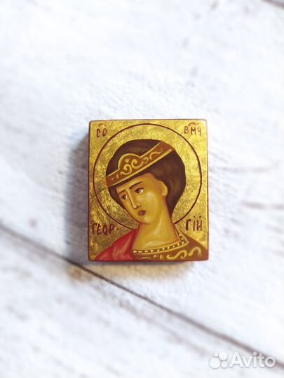 Рукописная дорожная икона Георгия Победонносца