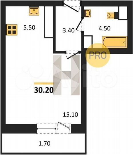 Квартира-студия, 30,2 м², 9/21 эт.