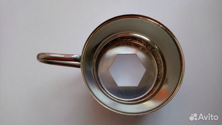 Мельхиоровые подстаканники со стаканчиком и блюдце