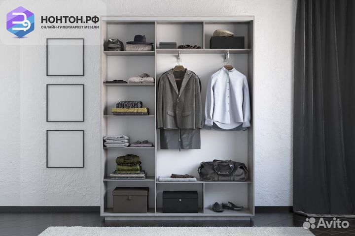 Шкаф-купе 3-х дверный Экспресс 45 зеркало / бетон