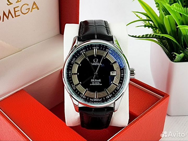 Мужские механические часы Omega кожаные