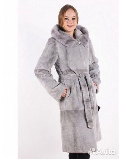 Шуба классика из кролика рекс с капюшоном каляев