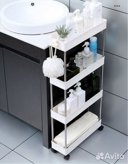Стеллаж этажерка на колесиках для кухни ванной