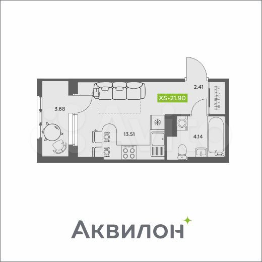 Квартира-студия, 21,9 м², 3/16 эт.