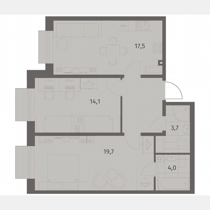 2-к. квартира, 65,8 м², 6/8 эт.