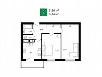 2-к. квартира, 54,1 м², 17/18 эт.