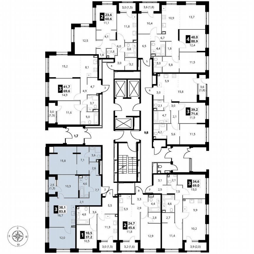 3-к. квартира, 83,8 м², 2/25 эт.