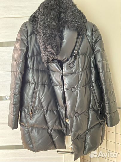 Пуховик натуральная кожа