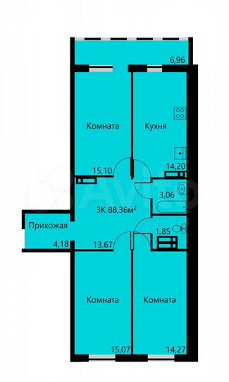 3-к. квартира, 89,2 м², 13/17 эт.