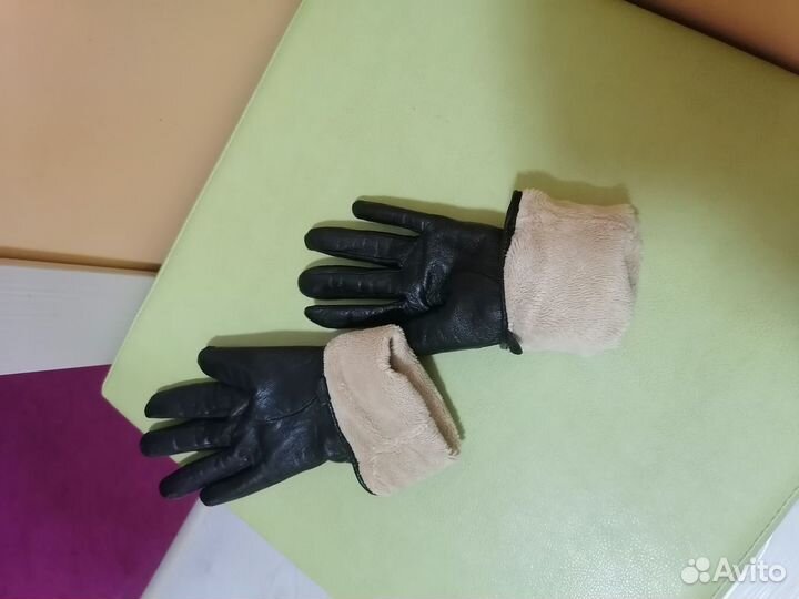 Перчатки женские тёплые кожаные удлинённые