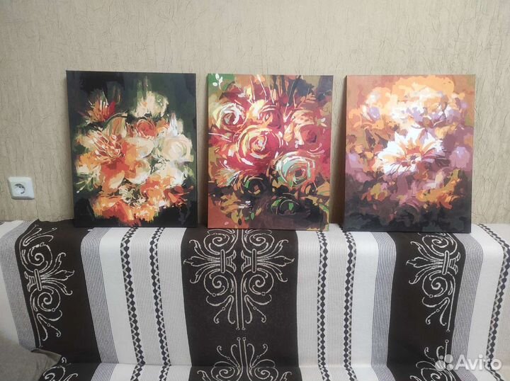 Картины по номерам раскрашенная триптих