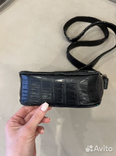 Сумка мужская из натуральной кожи крокодила черная