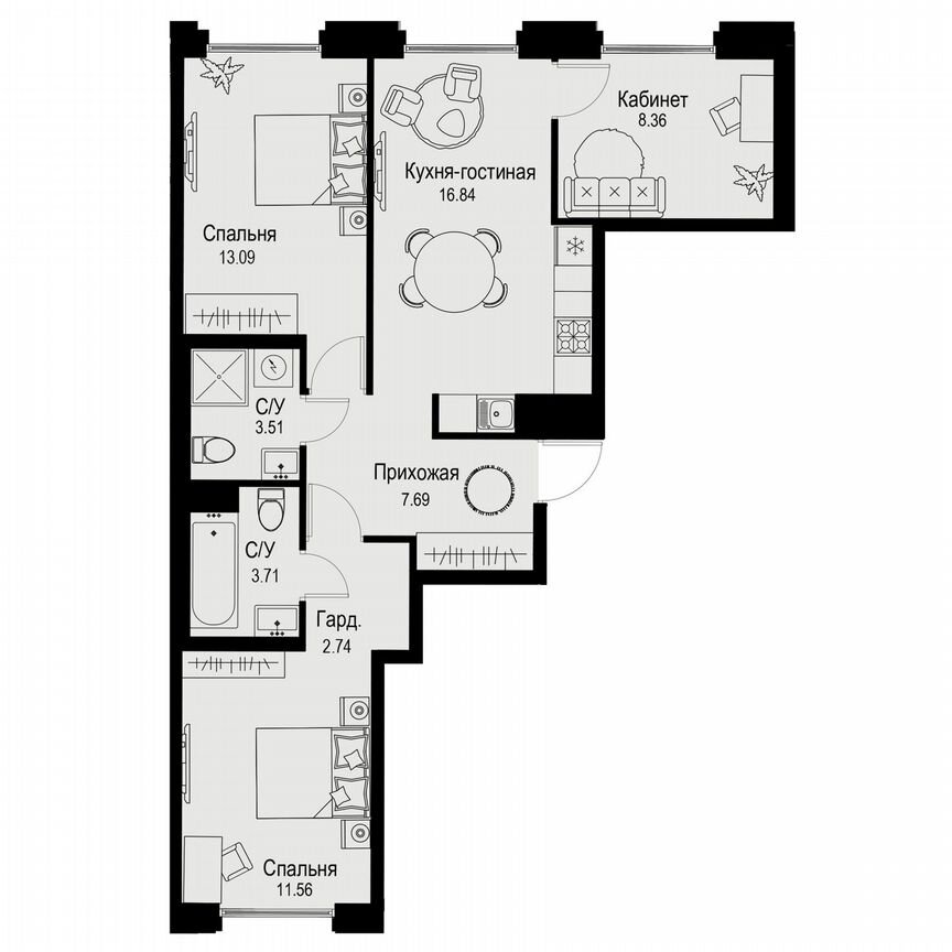 3-к. квартира, 67,5 м², 2/6 эт.