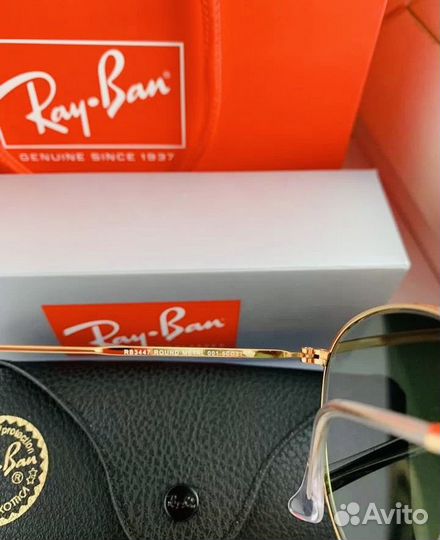 Очки ray ban round metal зеленые