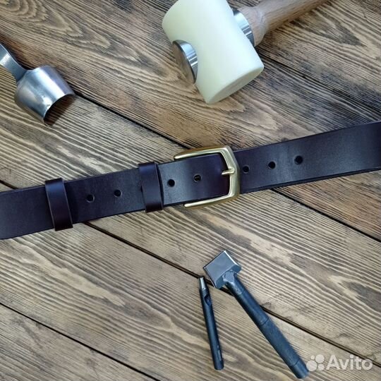Ремень мужской кожаный коричневый латунь