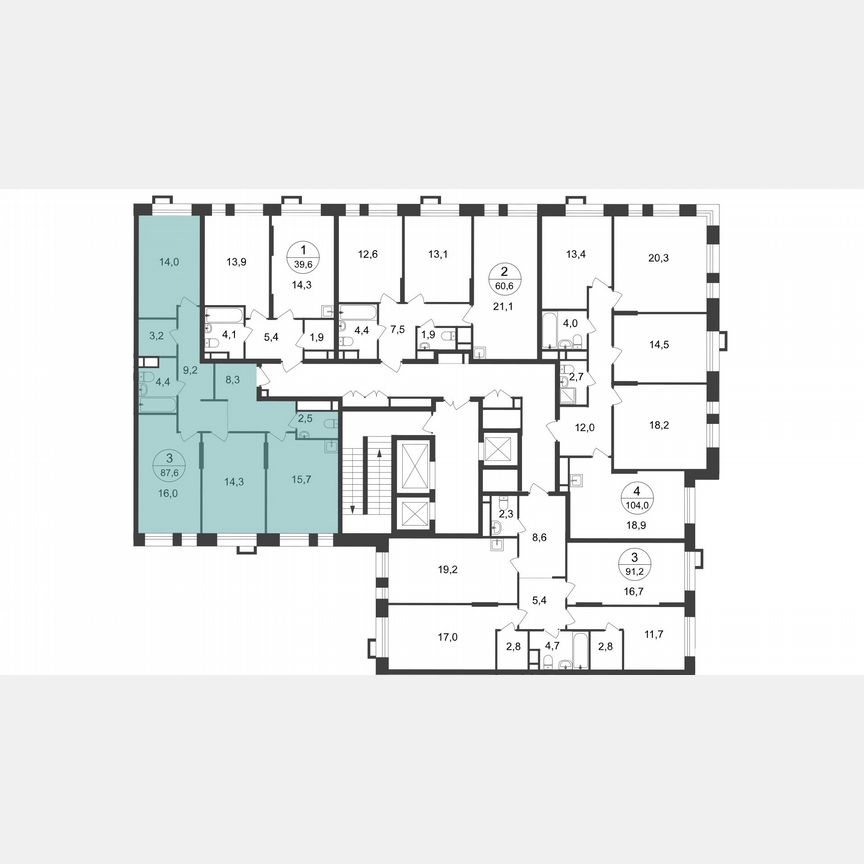 3-к. квартира, 87,6 м², 18/20 эт.