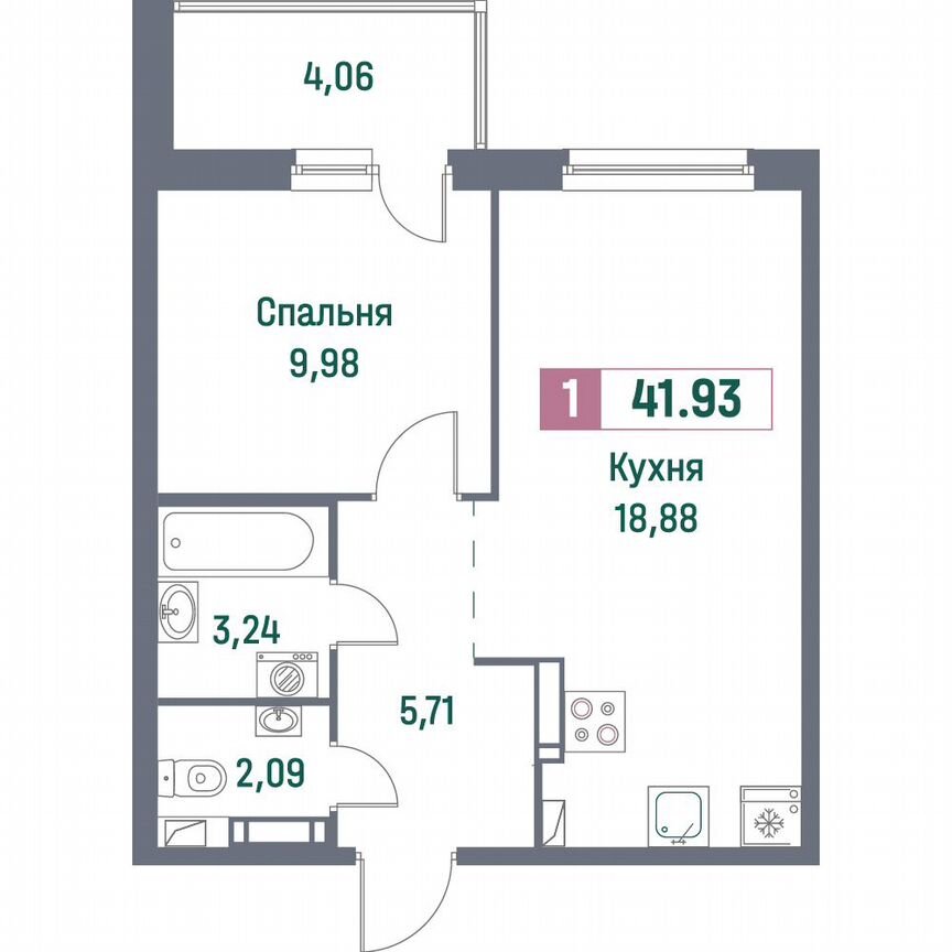 1-к. квартира, 42,2 м², 11/16 эт.