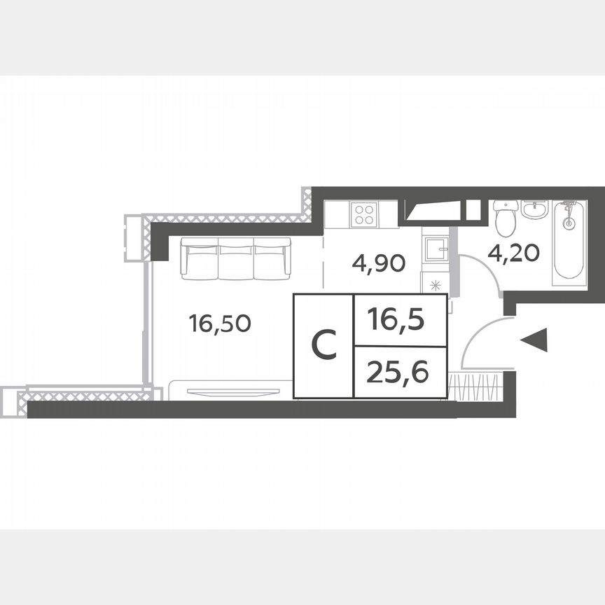 Квартира-студия, 25,6 м², 42/54 эт.