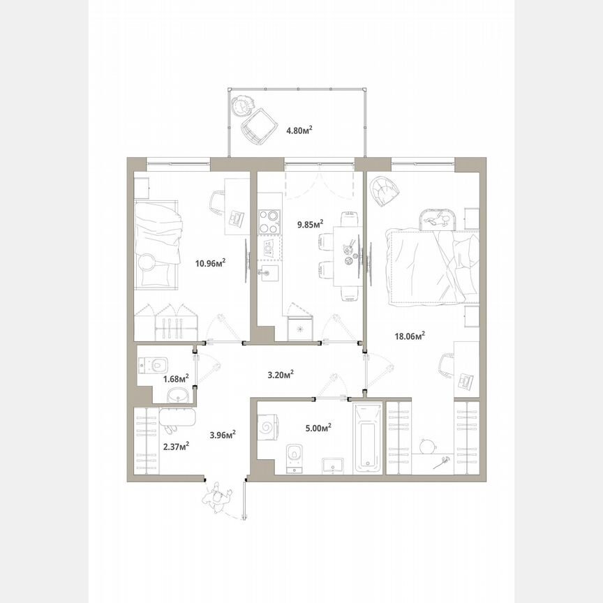2-к. квартира, 56,5 м², 3/12 эт.