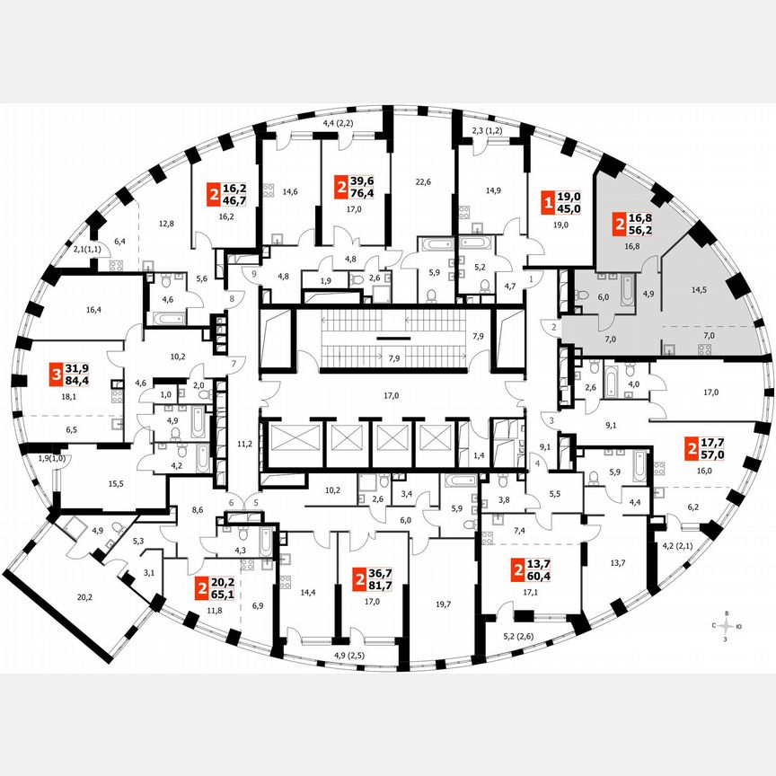 1-к. квартира, 56,2 м², 4/44 эт.