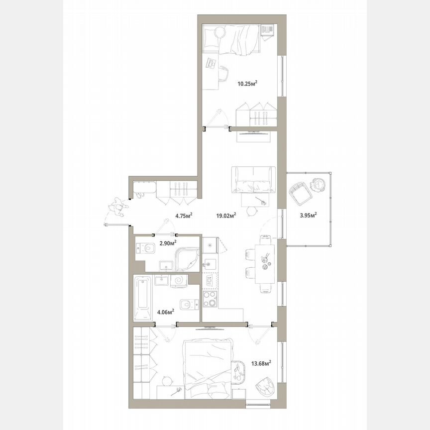 2-к. квартира, 55,9 м², 9/12 эт.
