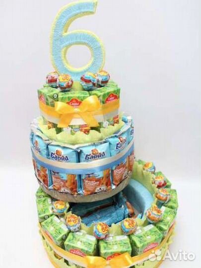 Торт из сока и сладостей в детский сад или школу