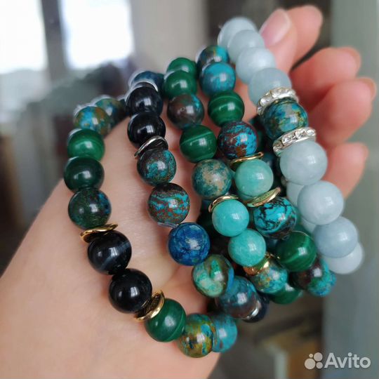 Браслеты с хризоколлой, амазонитом, малахитом
