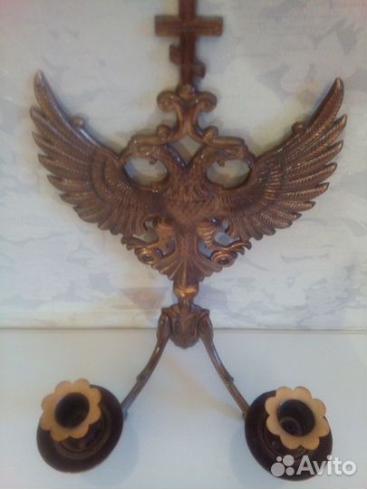 Подсвечник настенный с двухглавым орлом. винтаж