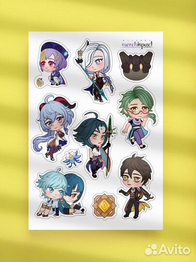 Наклейки стикеры Genshin impact 2 набора