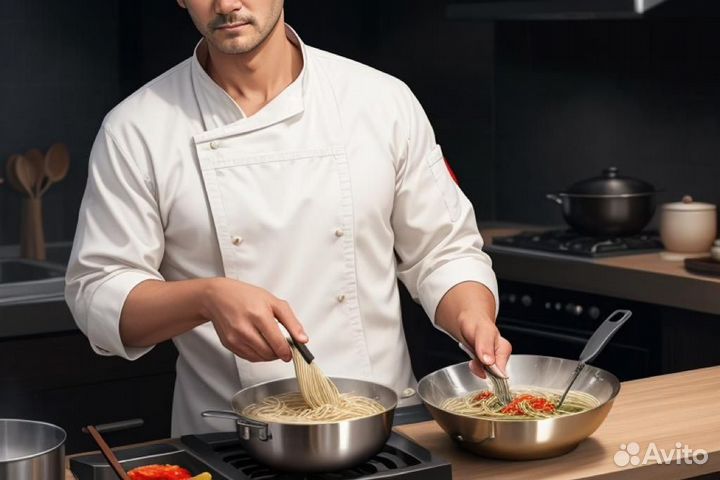 Повар Вок в ресторан гипермаркета